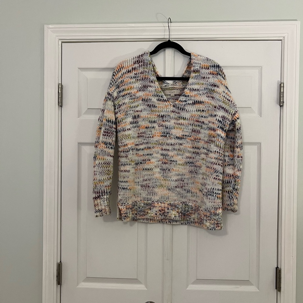 LOFT Multicolor V-Neck Knit Sweater